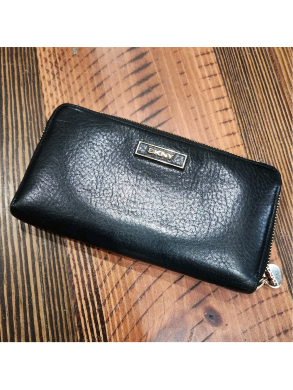 DKNY Black Leather Zip Around Wallet